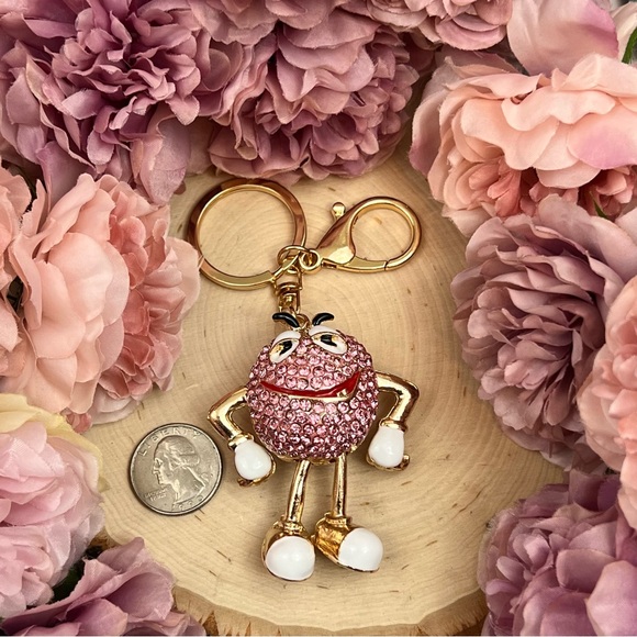 Whimsical Pink Crystal M&M Character Keychain Charm - Picture 14 of 16